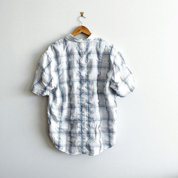 Quiksilver Mens Button Down Shirt Short Sleeve Casual Plaid Blue Gray XL - Picture 2 of 7